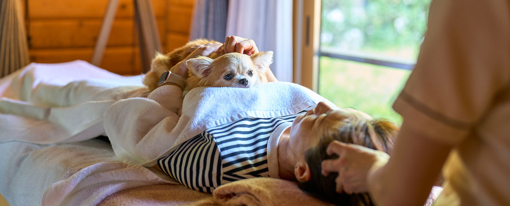 『スパ・ジュールフェリエ』愛犬とともにお寛ぎいただけます。